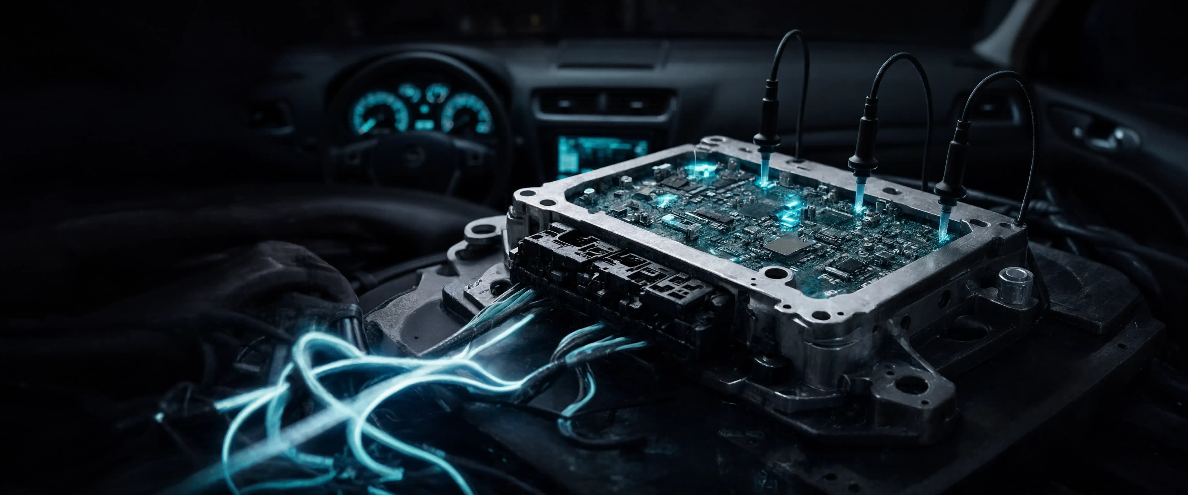Electronic control unit under test in a real vehicle power environment